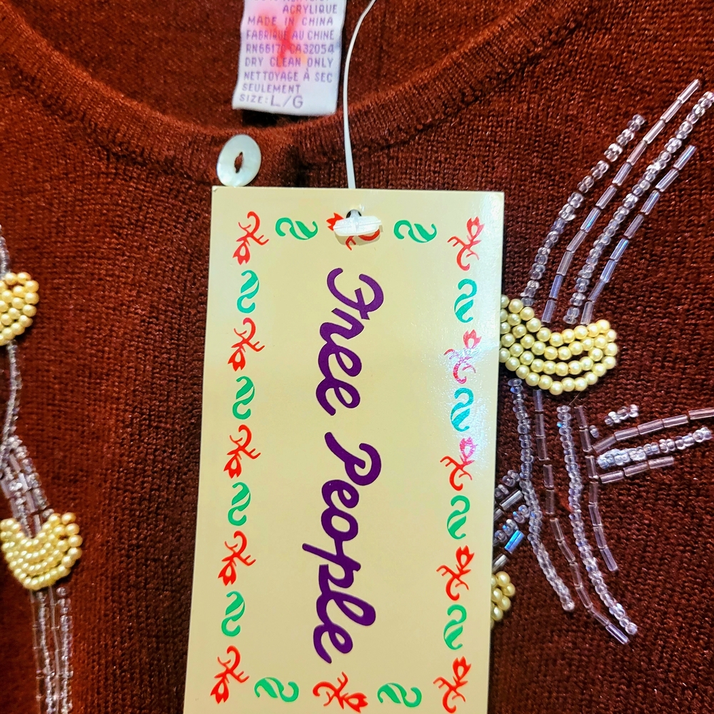 Free People Rich Maroon Vintage Inspired Beaded Cardigan - Picture 5 of 8